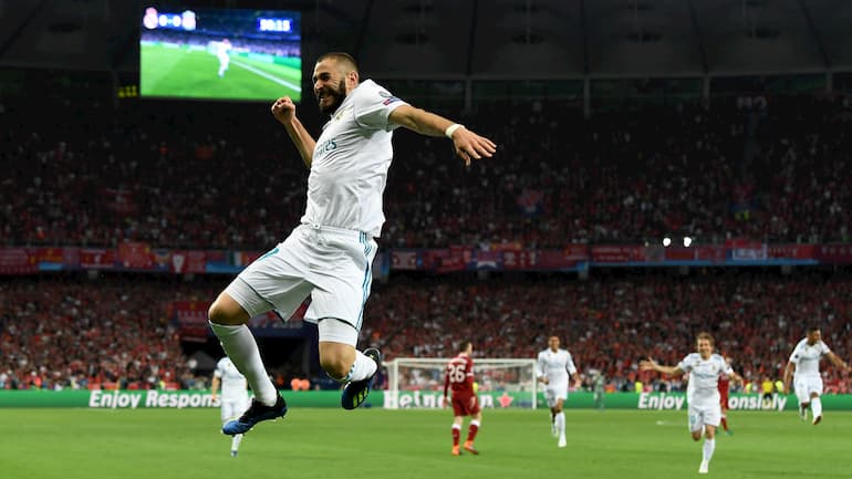 L'esultanza di Benzema dopo l'errore di Karius