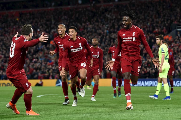 L'esultanza sfrenata dei Reds dopo il 4-0 di Origi (Foto: Paul Ellis/AFP via Getty Images - OneFootball)